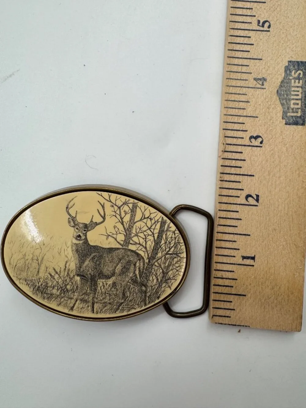 Vintage 1983 Barlow Solid Brass Deer Belt Buckle Made In USA 3